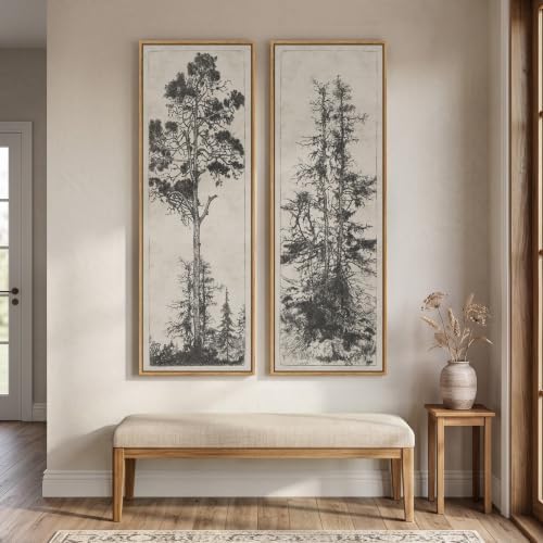 Large Framed Vertical Vintage Rustic Tree Wall Art - Image 4