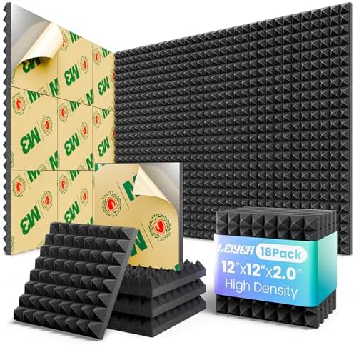 Acoustic Panels 18 pack Self-Adhesive 2"X12"X12" Quickly-Expand Foam by LEIYER