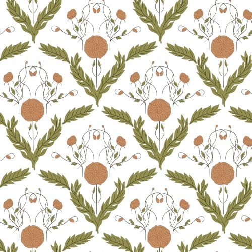 Vintage Floral Wallpaper Green, Botanical Removable Peel and Stick Wallpaper by Unknown
