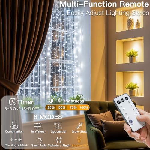 suddus Curtain Lights Outdoor, 300 Led 9.8ft x 9.8ft Hanging String Lights - Image 4