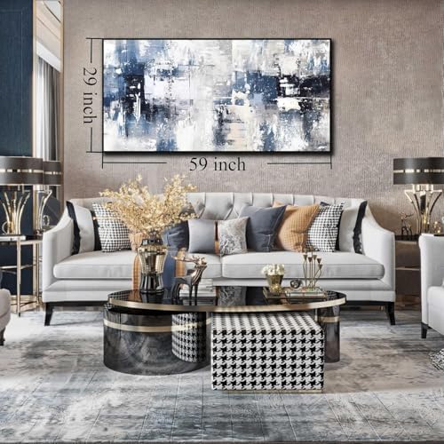 White and Blue Abstract Canvas Wall Art - Image 5