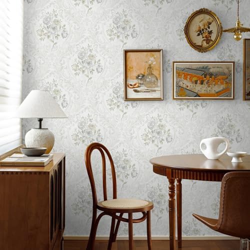 Ismoon Floral Peel Stick Wallpaper Vintage White Grey Damask Wallpaper - Image 5