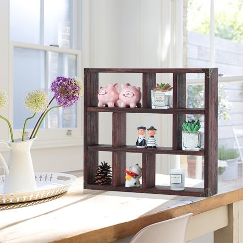 17.7x15.7-Inch Shadow Box Shelf 9-Slot Rustic Floating Shelves Larger Wall - Image 5