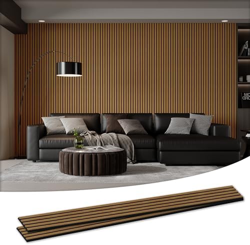 2 Pack Acoustic Wood Wall Panels, 105.9" x 20.5" x 0.8", Natural Oak by LDB_BUILDING