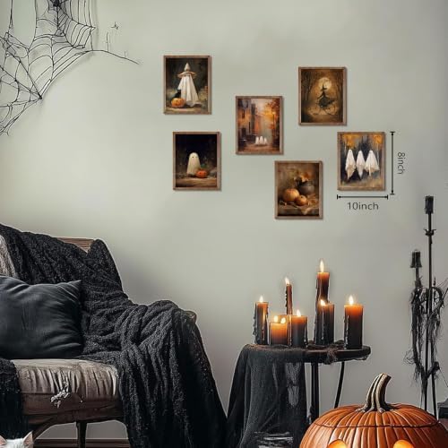 HTTART Vintage Halloween Ghost Poster Set of 6, Gothic Cute Ghost Witch Canvas - Image 3