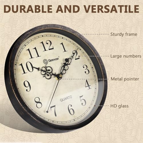 Geevon Vintage Wall Clock 10" Silent Non-Ticking - Image 2