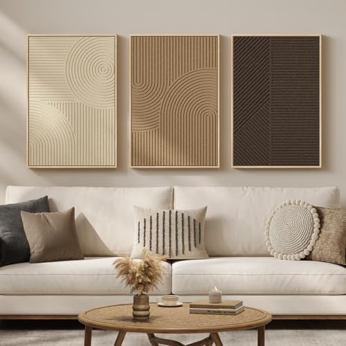 3D Textured Framed Neutral Abstract Wall Art Set, 3 Piece Modern Artwork - Image 2