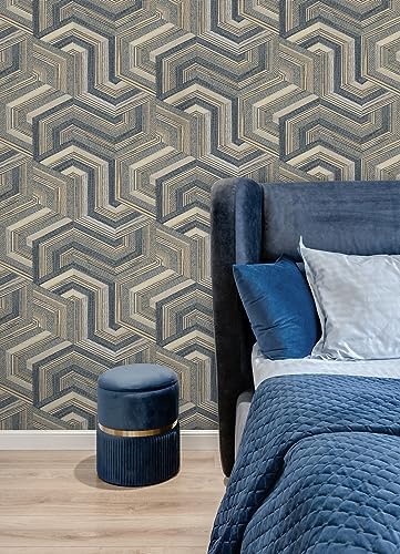 RoomMates Geo Puzzle Faux Grasscloth Peel and Stick Wallpaper - Image 5