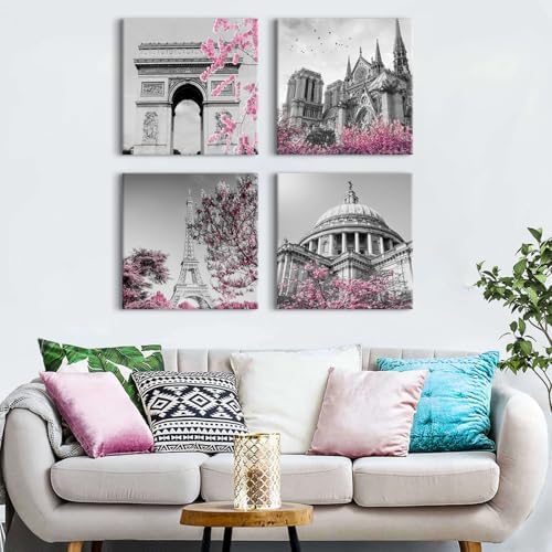 Paris Eiffel Tower Wall Art for Bedroom Pink Paris Wall Decor Black and White - Image 2