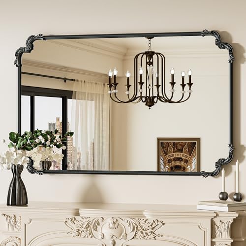 TETOTE Baroque Antique Black Scroll Wall Mirror 48 x 30 Vintage Rectangle by TETOTE