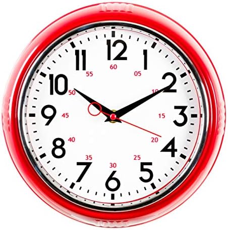 Kiera Grace Wall Clock, 9.5 Inch, Retro Red ClassicWall Clocks Battery Operated by KieraGrace