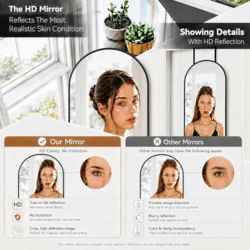 57x16" Full Length Mirror Floor Stand, Over the Door, Wall Mounted Black - Image 5