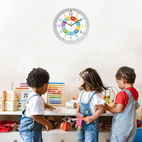 XFM Colorful Kids Analog Wall Clocks 12 inch Silent Non Ticking Battery - Image 3