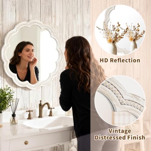 24 Inch Round Wall Mirror, Decorative Farmhouse Boho Mirror - Image 5