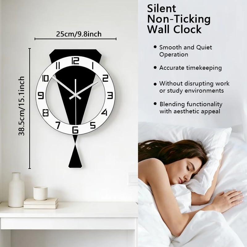 Modern Geometric Pendulum Wall Clock, Acrylic Silent Non-Ticking Battery - Image 5