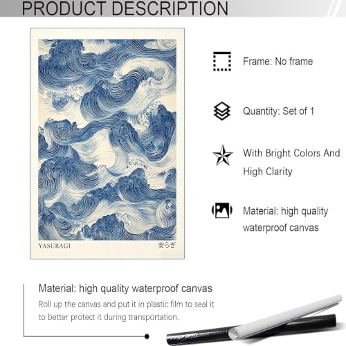 Unframed Yasuragi Waves Canvas Wall Art 24x36in - Image 3