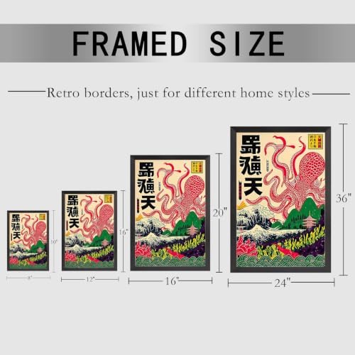 Black Framed Giant Octopus Japanese Myth Canvas Wall Art 8x10in - Image 5