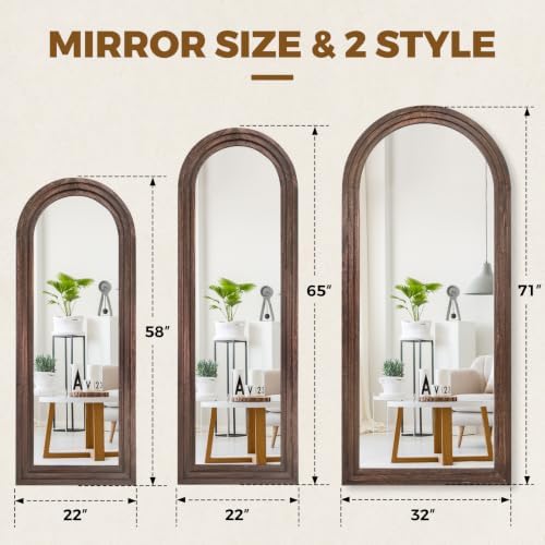 58x22 Arched Full Length Mirror, Solid Wood 3 Layer Frame - Image 2