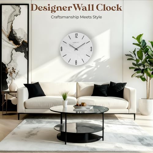 16 Inch Silent Non-Ticking Modern 3D Wall Clock Carrara Frost, Glass Face - Image 2