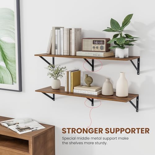 Heimlove 36W x 12D Deep Floating Shelves Set of 2 Walnut - Image 4