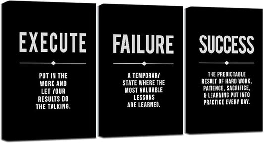 Framed Canvas Wall Art Success Quote, Office Wall Art, Positive Motivational by EPHANYART