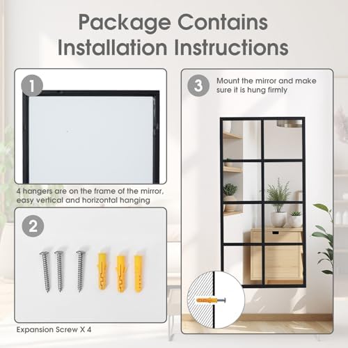 DUMOS Window Pane Wall Mirror, 16x32 Inch Black Framed Mirrors - Image 3