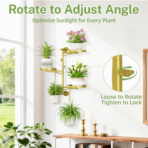 iDavosic.ly Wall Plant Holder, Rotating Floating Window Shelf, 3-Tier Gold - Image 2