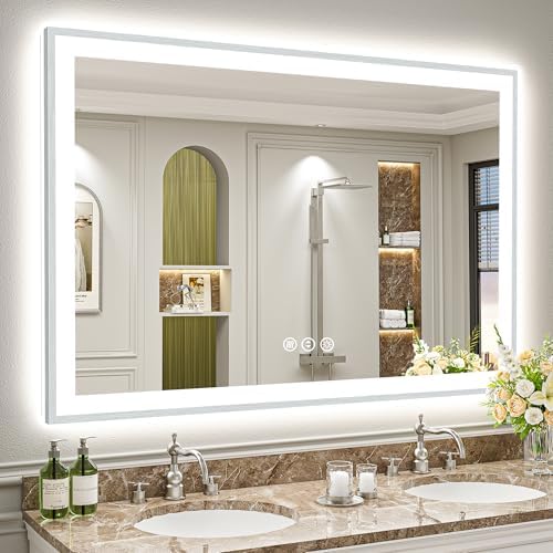 55x40 Inch Brushed Nickel LED Bathroom Mirror, Backlit & Front Lit by Awandee