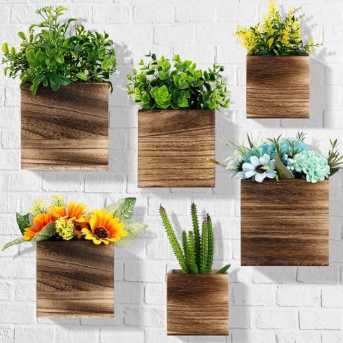 Ziliny 6 Pack Wooden Wall Planters Rustic Hanging Wall Planters, 3 Sizes by Ziliny