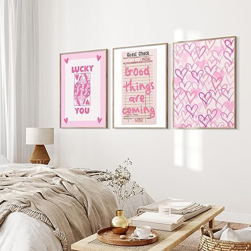 Lucky You Pink Wall Art Guest Check Preppy Wall Decor Trendy Aesthetic Canvas - Image 5