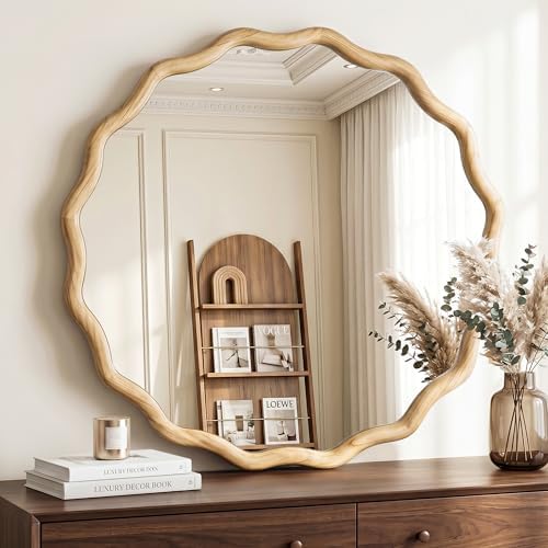 FICTOR Round Wood Wall Mirror - Image 5