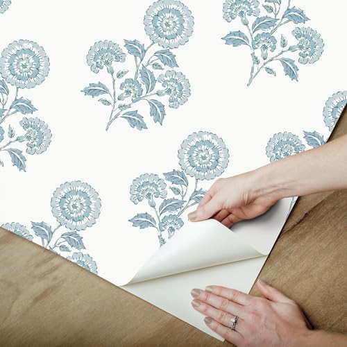 NuWallpaper Flourish Block Print Blue on Blue Peel and Stick Wallpaper - Image 5