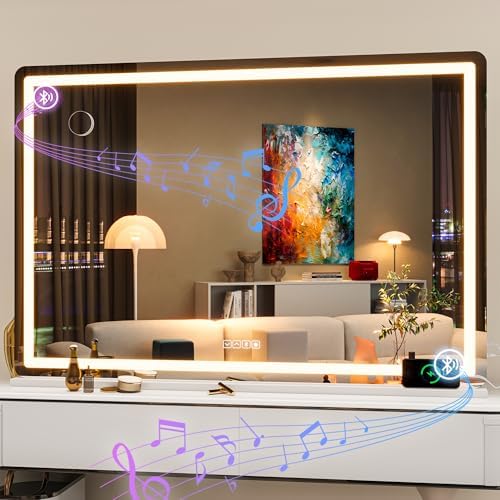Hasipu Vanity Mirror with Lights and Bluetooth Speaker, 50.2" x 33.9" LED by Whatssuitableisthebest