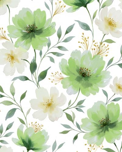 ILHIIOR Green/White Floral Peel and Stick Wallpaper Boho 17.5 x118 Inches by ILHIIOR