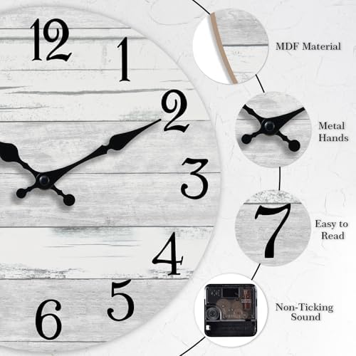 KECYET 18 Inch Wall Clock Battery Operated Gray White Silent Farmhouse - Image 6