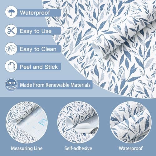 Safiyya Peel and Stick Wallpaper Boho Modern Blue Leaf Contact Paper Peel and - Image 2