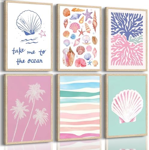 Pink and Blue Coastal Wall Art, Unframed Canvas Posters by PeuYot