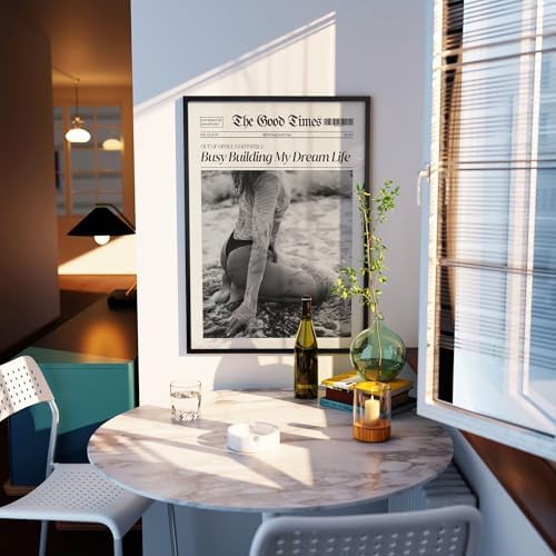 Funky Black And White Newspaper Canvas Wall Art 24x36in Black Framed Trendy Hot - Image 3
