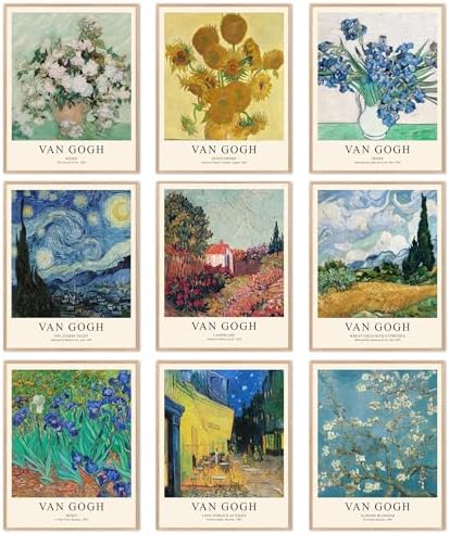 uniro Van Gogh Wall Art Prints: Vintage Van Gogh Sunflowers Starry Night Retro by uniro