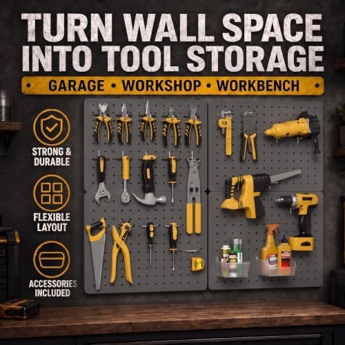 Pegboard Organizer, 4 Pack 12 x 16 in Metal Panels, 6 Bins, Gunmetal Gray - Image 3