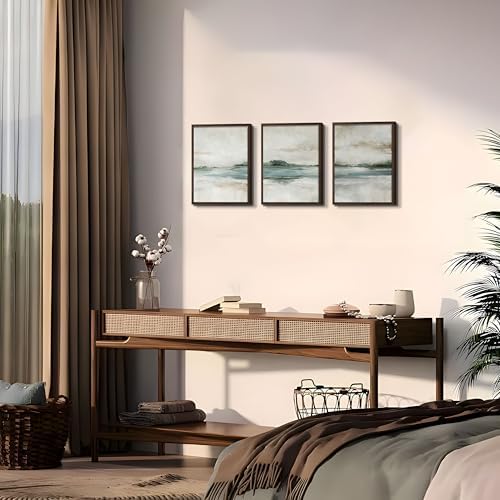 Framed Abstract Wall Art Set of 3, Modern Green Lake Canvas Prints - Image 4