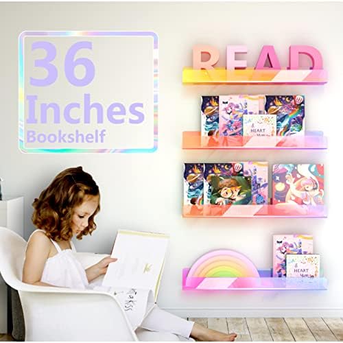 2 Pack RORKIM 36 Inch Iridescent Acrylic Floating Shelf, Kids Bookshelf - Image 4