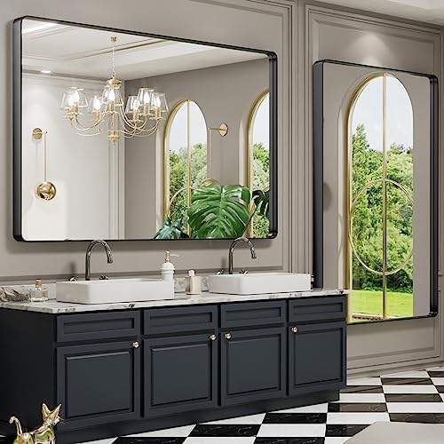 LOAAO 60X40 Inch Black Metal Framed Bathroom Mirror - Image 4