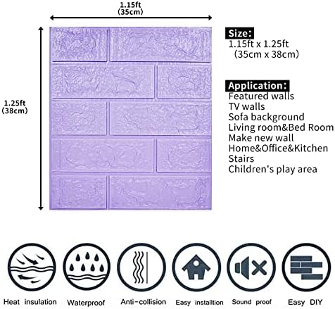 3D Wall Panels Peel and Stick, 58 Sq Ft Coverage, Faux Brick Purple - Image 3