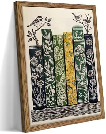 Framed Vintage Botanical Books Canvas Wall Art, Floral Books by FSYSART