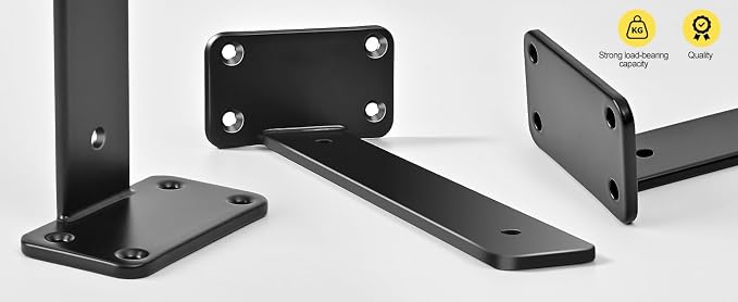 4 Pack - 10 inch Black Hidden L Shelf Bracket Iron Floating Shelf Brackets - Image 8