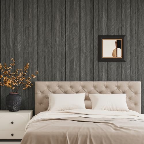 VEELIKE Charcoal Herringbone Wood Wall Panels Peel and Stick Modern Wood Slat - Image 3