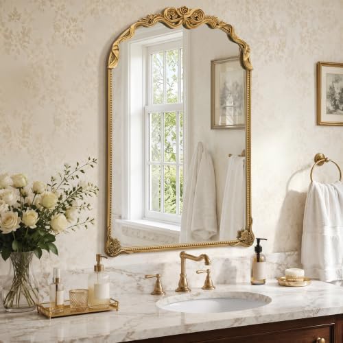 Besdomus Large Vintage Gold Mirror: 30"x44" French Baroque Arch Bow Mirrors - Image 6