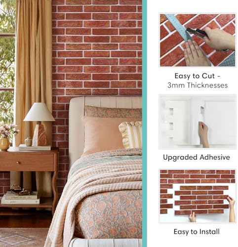 Commomy Peel and Stick Faux Brick 3D Wall Panels 12 pcs of 22.8" x 11.8" - Image 6