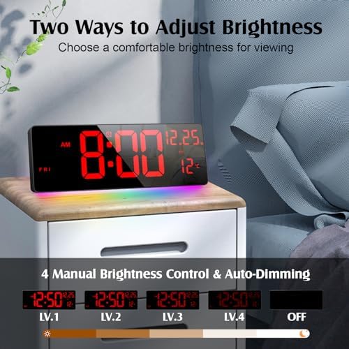 16.5" Digital Wall Clock, 6-Color Dimmable Night Light - Image 3
